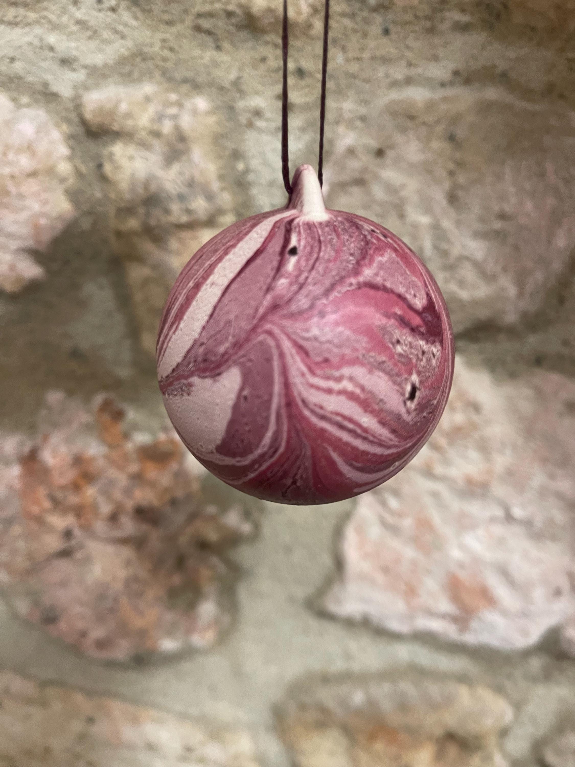 3 Hand Marbled Ceramic Christmas Baubles - Set of 3 - Winter Berry