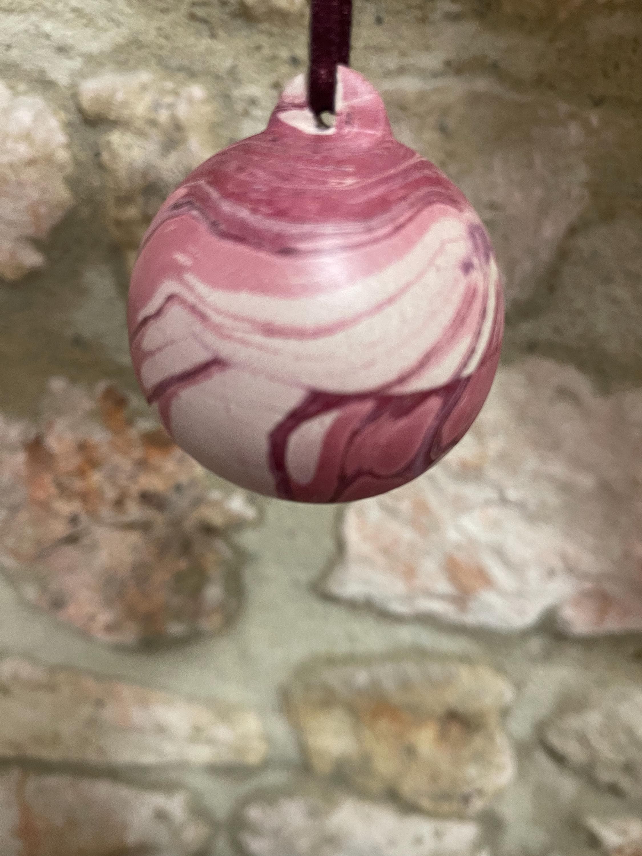 3 Hand Marbled Ceramic Christmas Baubles - Set of 3 - Winter Berry