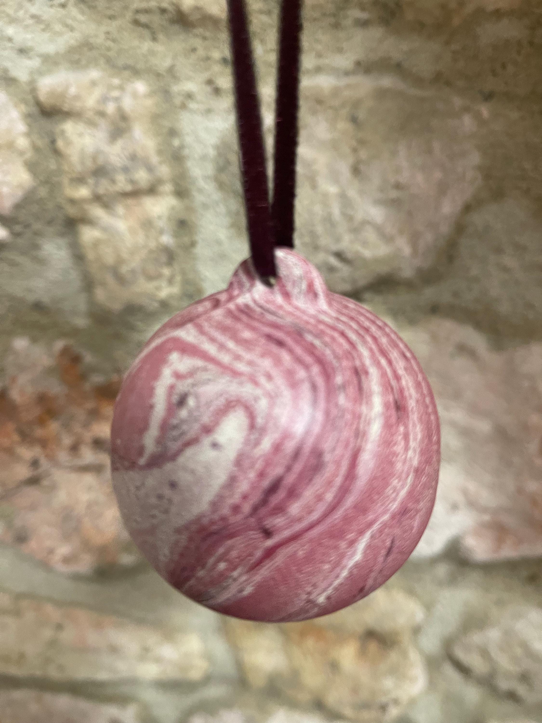 3 Hand Marbled Ceramic Christmas Baubles - Set of 3 - Winter Berry