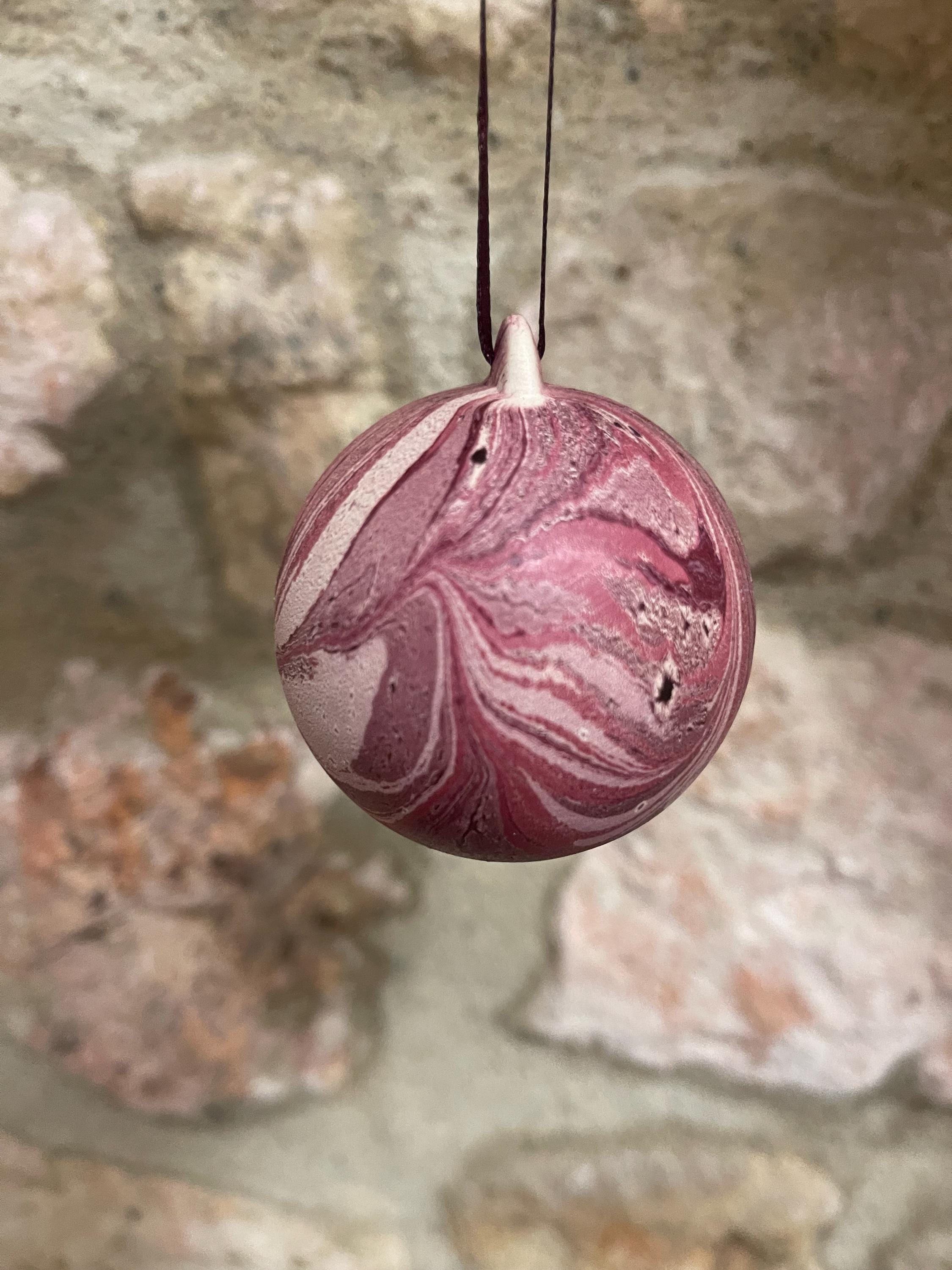 3 Hand Marbled Ceramic Christmas Baubles - Set of 3 - Winter Berry