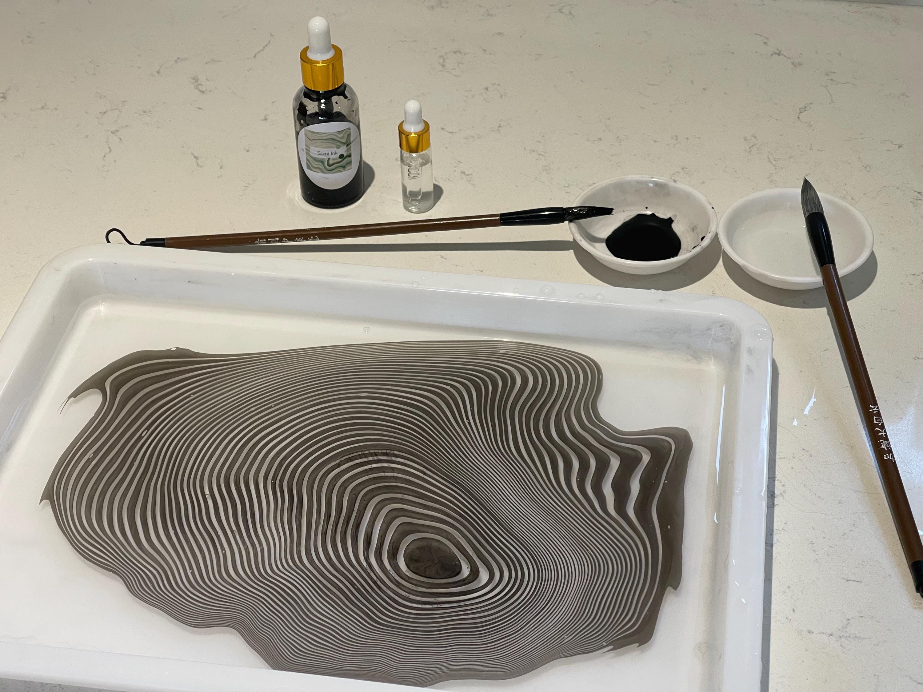 Suminagashi Kit, Japanese Ink Marbling Set, Mindfulness Gift, Meditation Art Supplies, Adults Self Care Gift, instructions in English/French