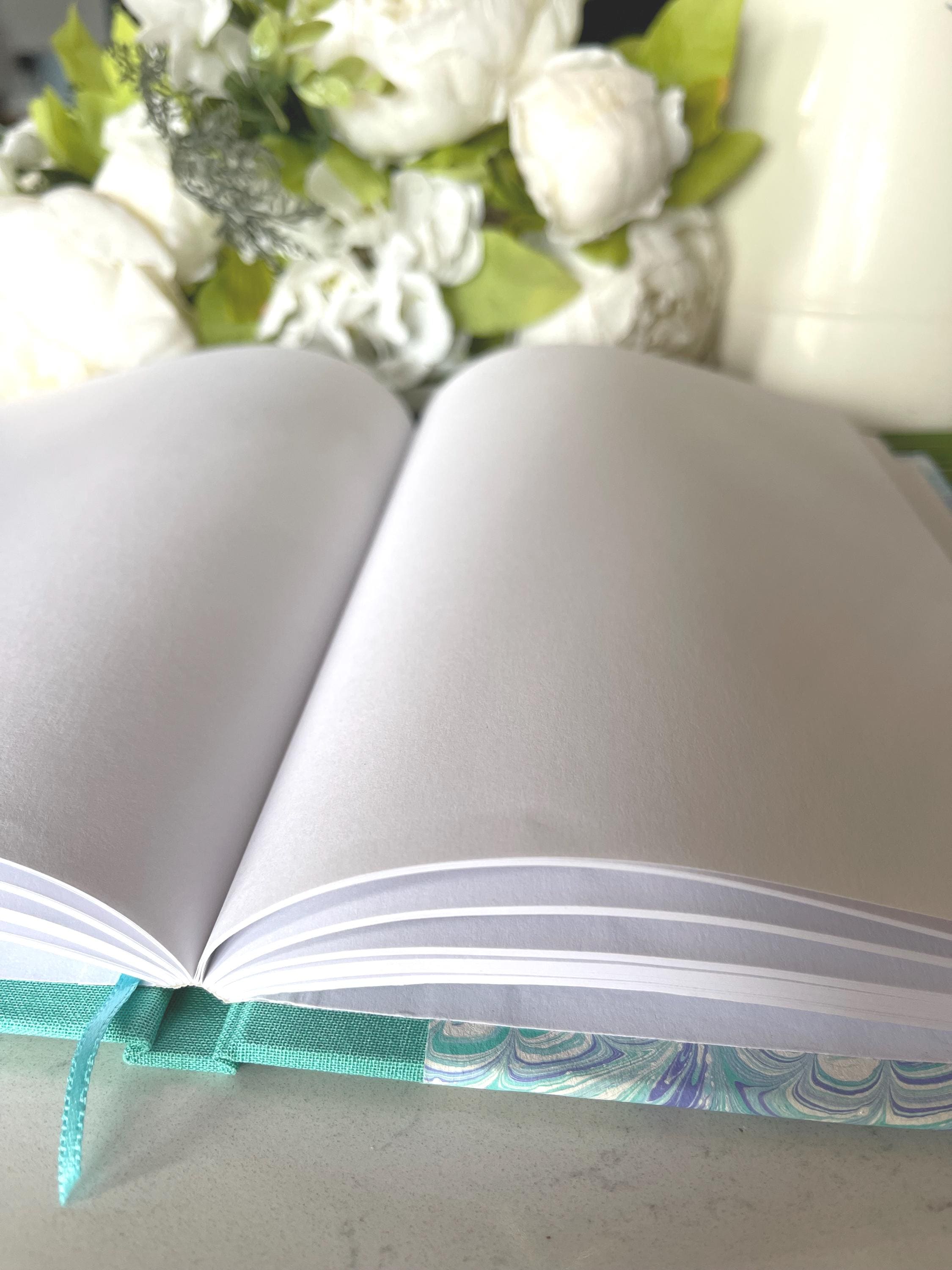 Handmade A5 Sketchbook /Journal, floral inspired hand marbled Hard Cover - 160 plain white pages