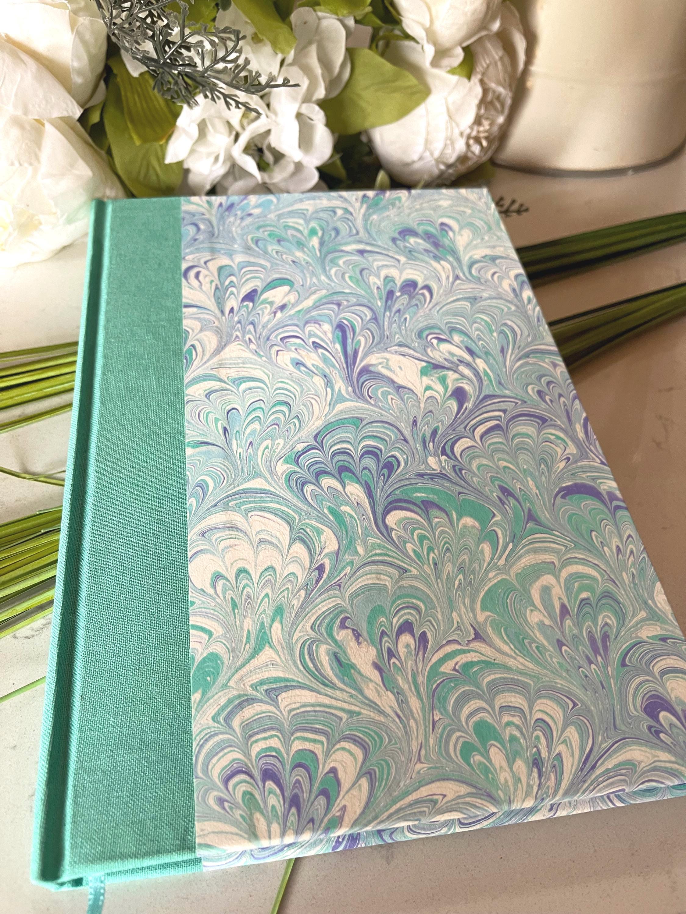 Handmade A5 Sketchbook /Journal, floral inspired hand marbled Hard Cover - 160 plain white pages