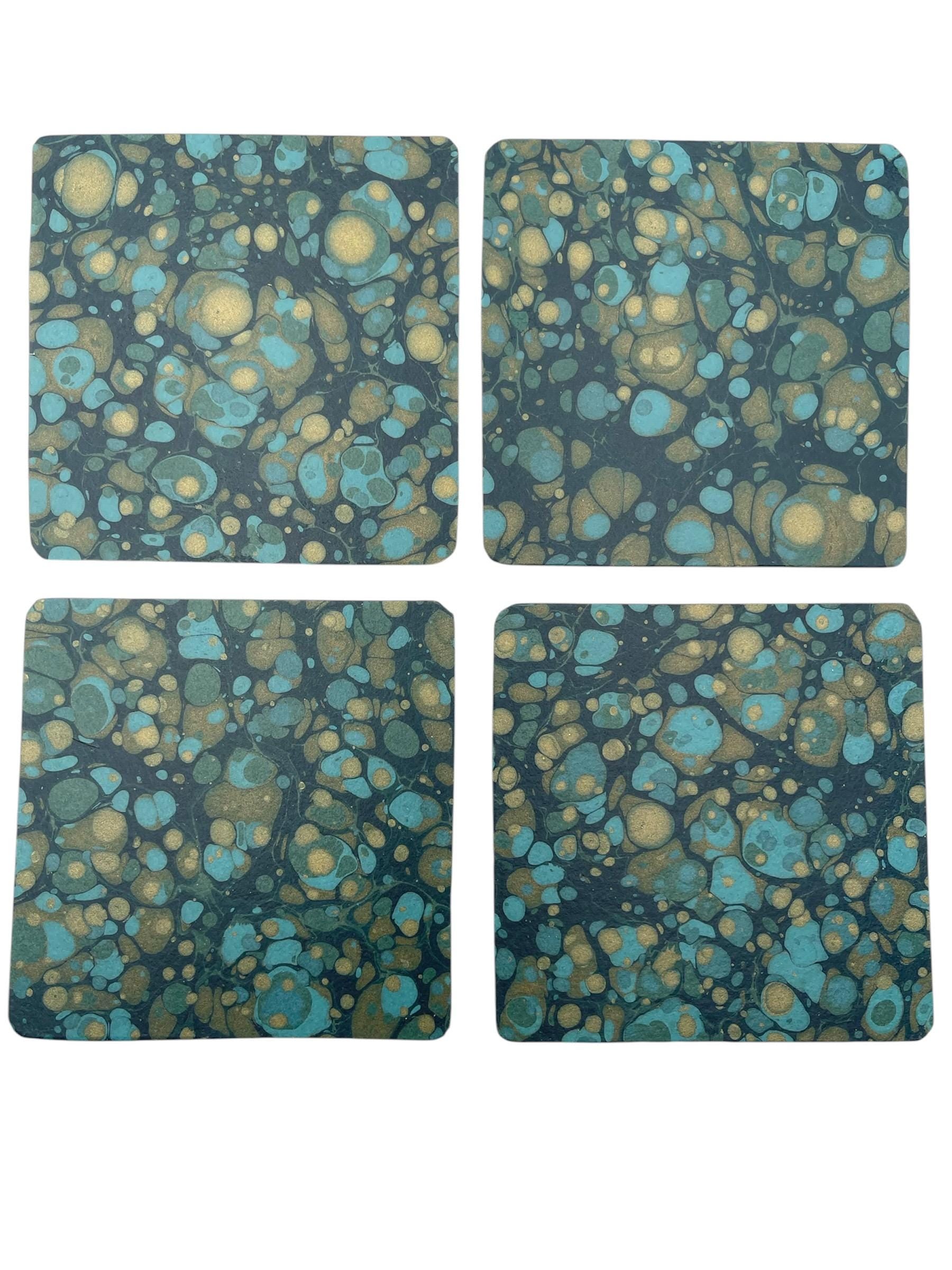 4 hand marbled coasters / 4 sous-verre marbré à la main