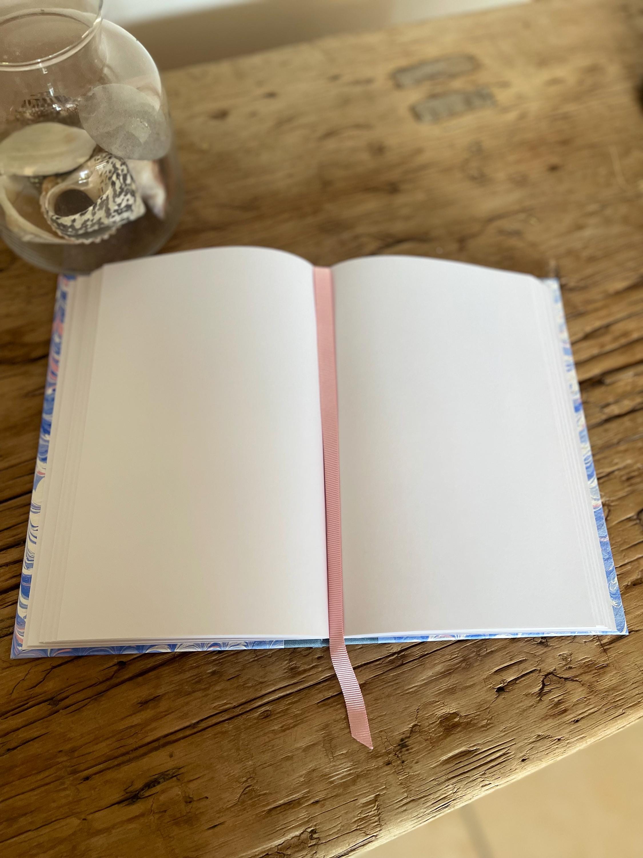 Marbled Sketchbook/Journal A5 Hard Cover in handmade paper in the non pareil pattern, Blue , pink and white technique - plain white pages