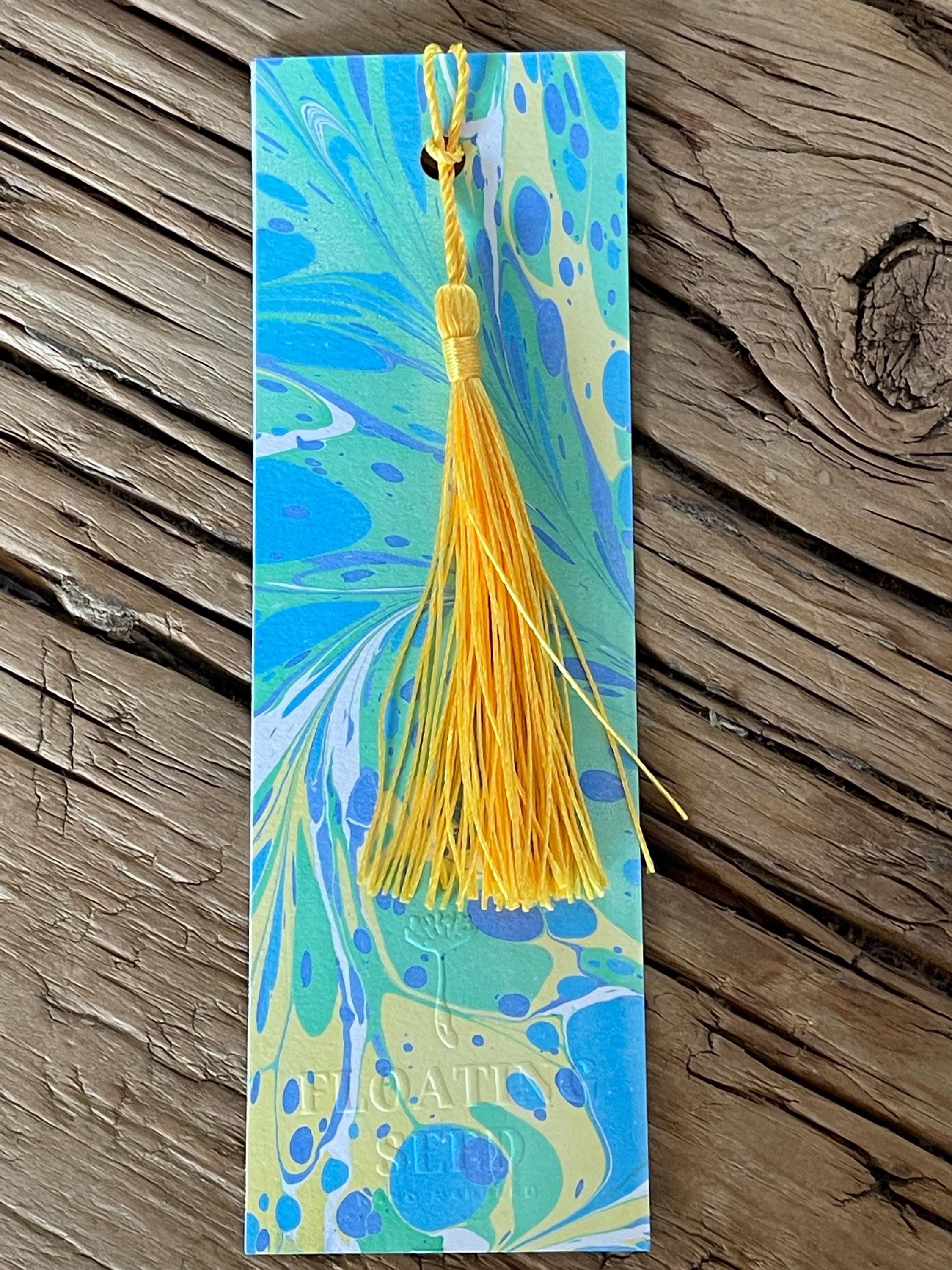 Bookmark, unique hand marbled with matching tassel, ideal small gift for any book lover