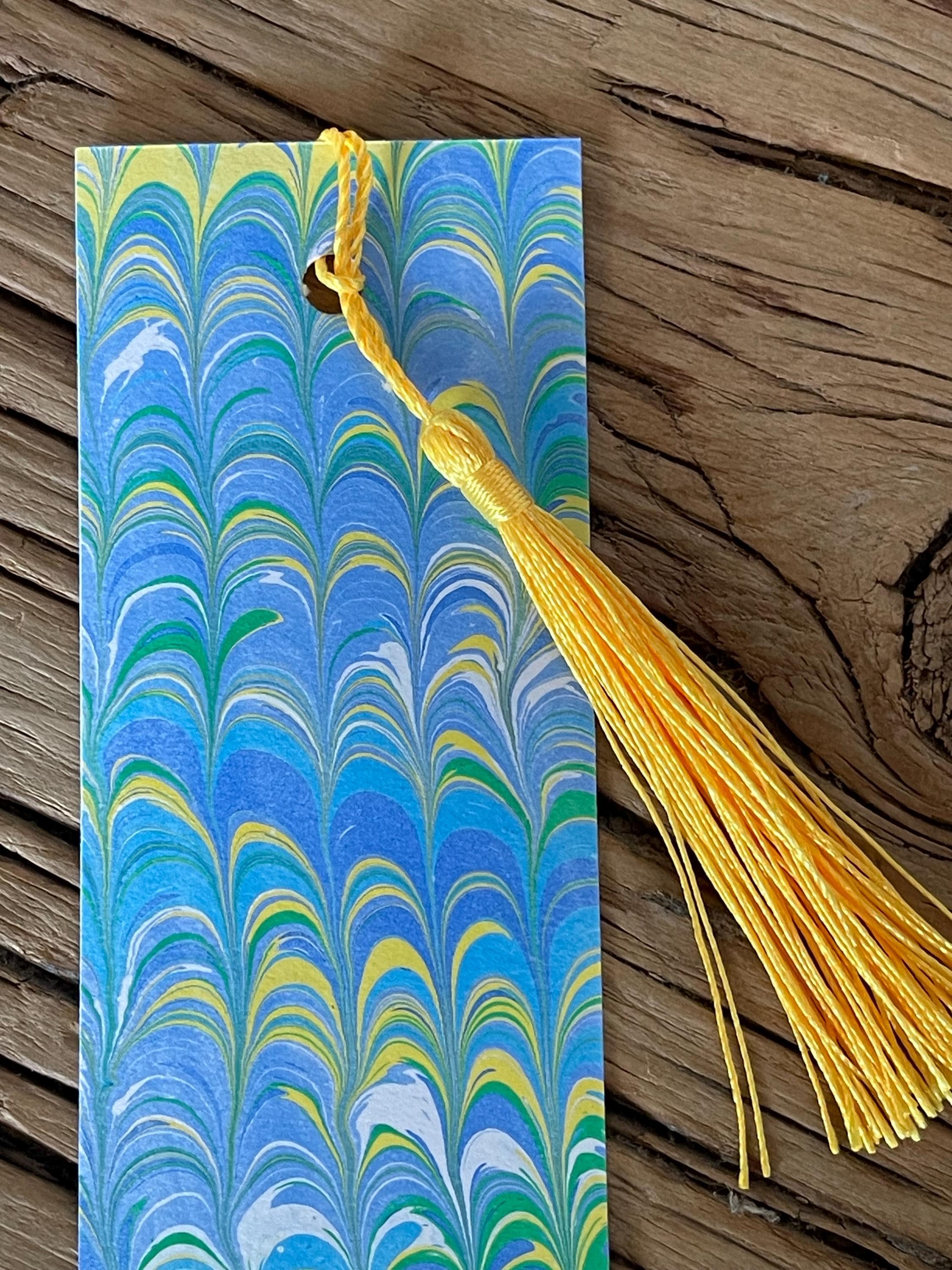 Bookmark, unique hand marbled with matching tassel, ideal small gift for any book lover
