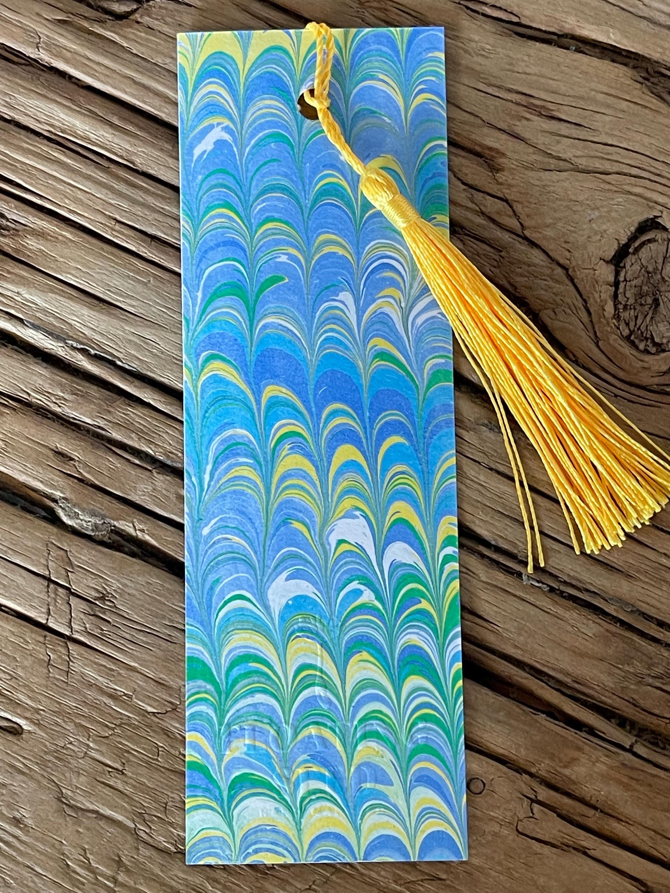 Bookmark, unique hand marbled with matching tassel, ideal small gift for any book lover