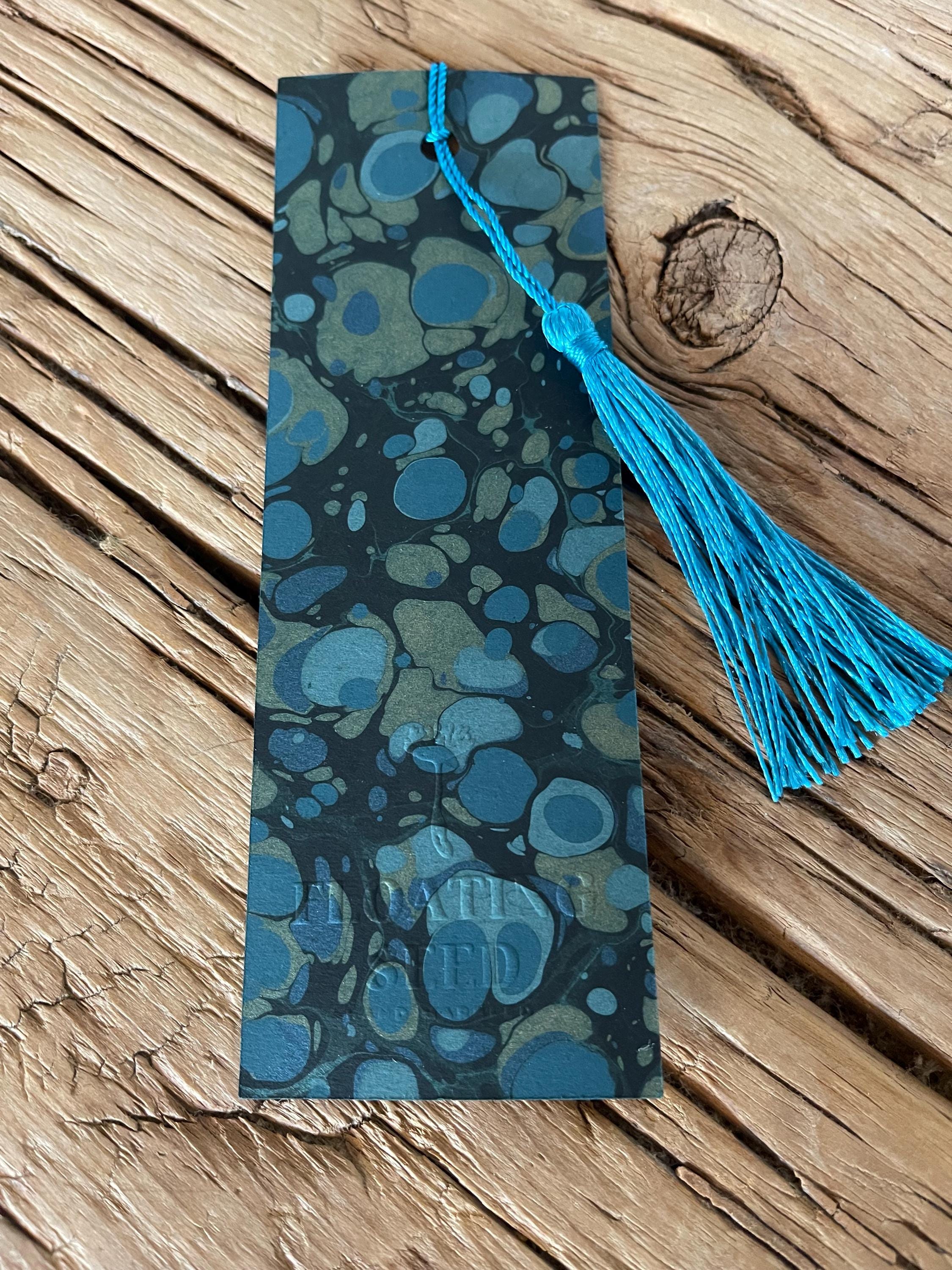 Bookmark, unique hand marbled with matching tassel, ideal small gift for any book lover