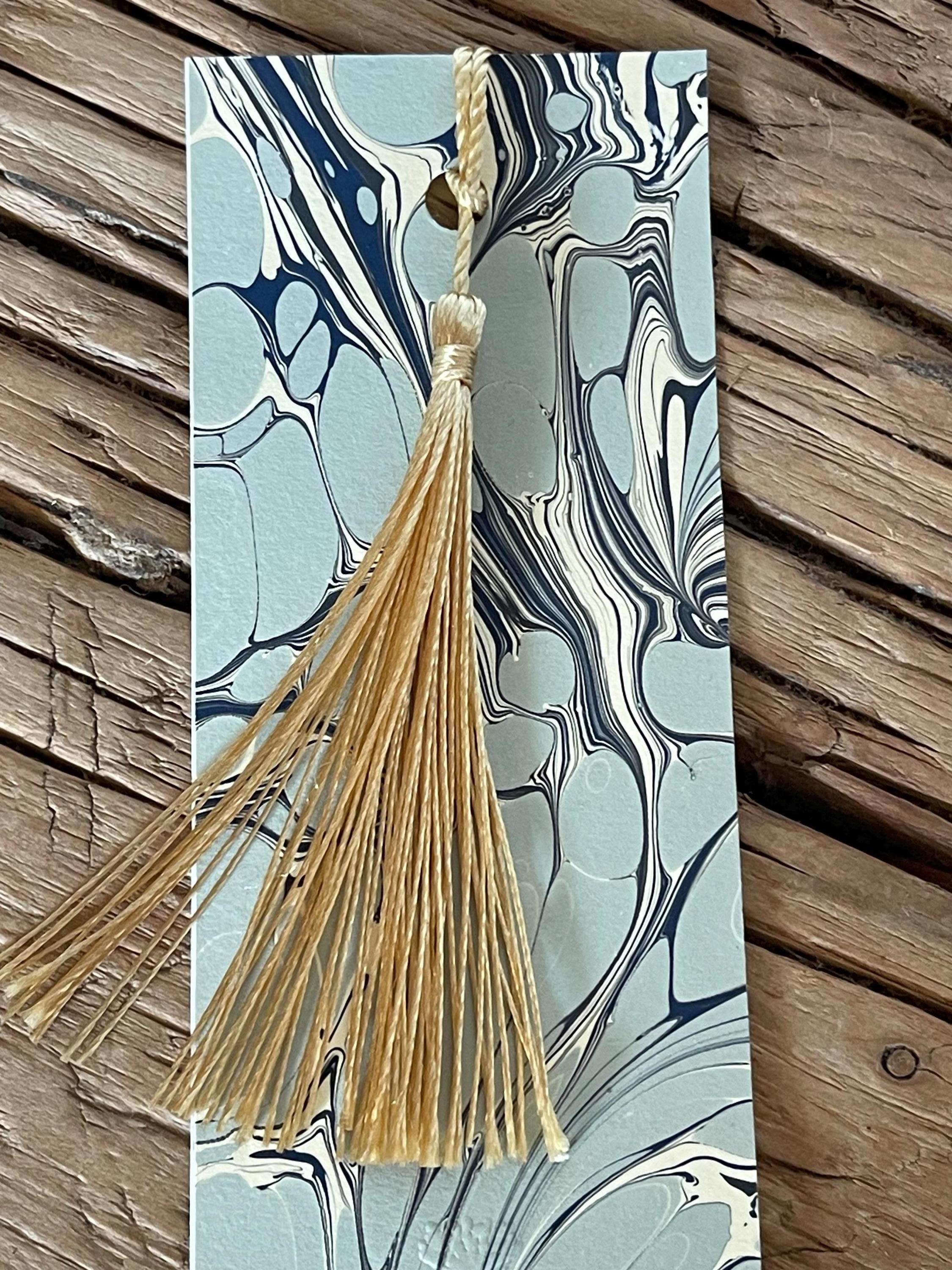 Bookmark, unique hand marbled with matching tassel, ideal small gift for any book lover