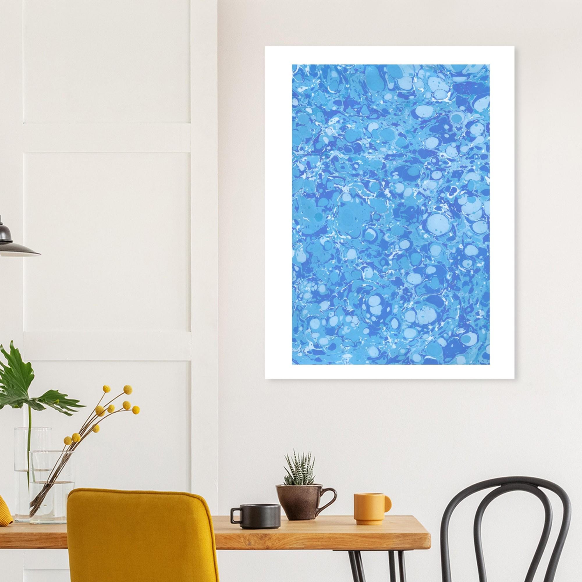 Blue Pebbles Marbled Fine Art Poster, Wall Art Print, Marbled Art, Abstract Art, Colourful Wall Art