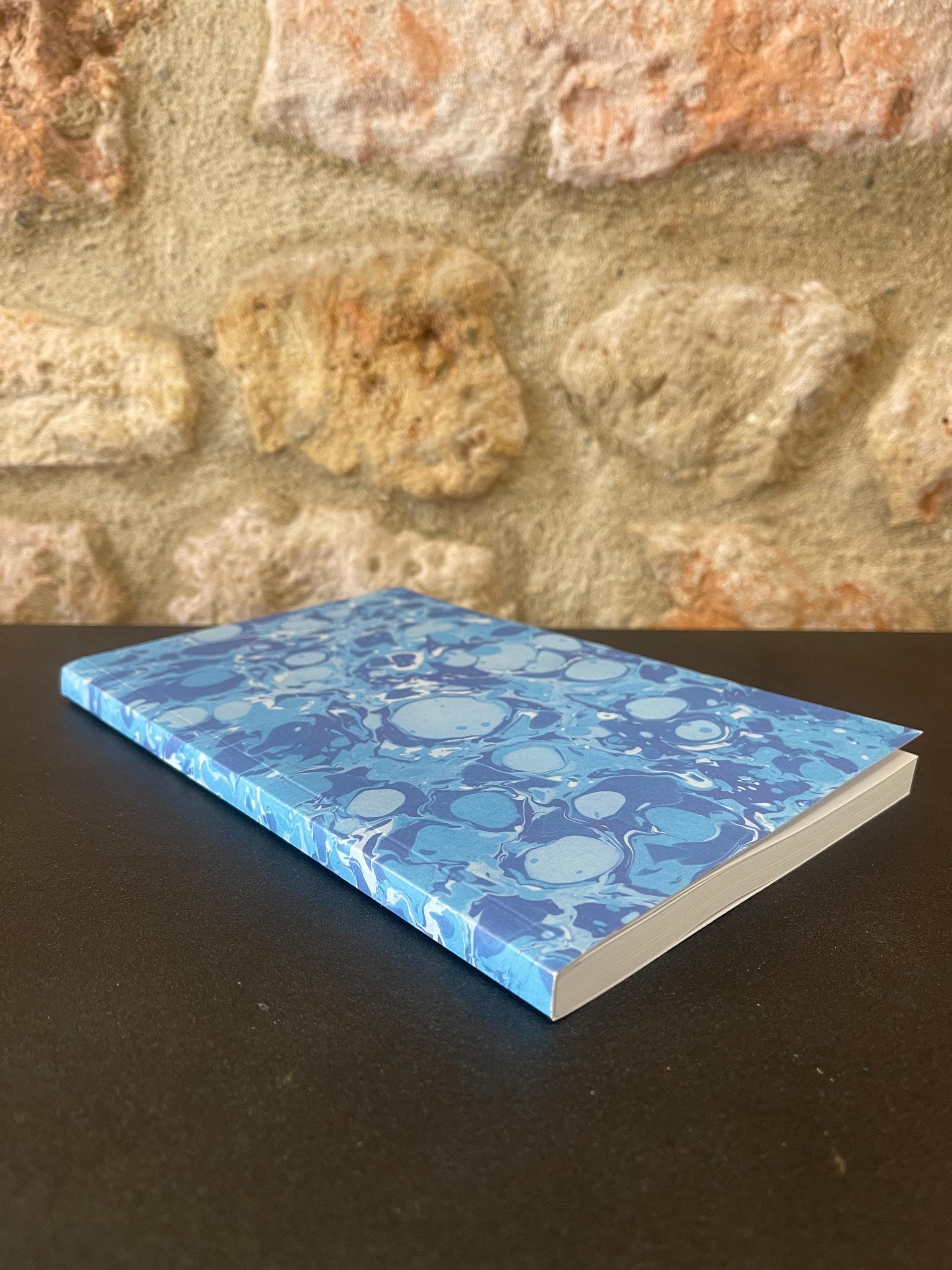 Marbled Notebook in gorgeous blues, a bold twist on tradition, soft recycled cover, 96 lined pages, practical notebook for daily use
