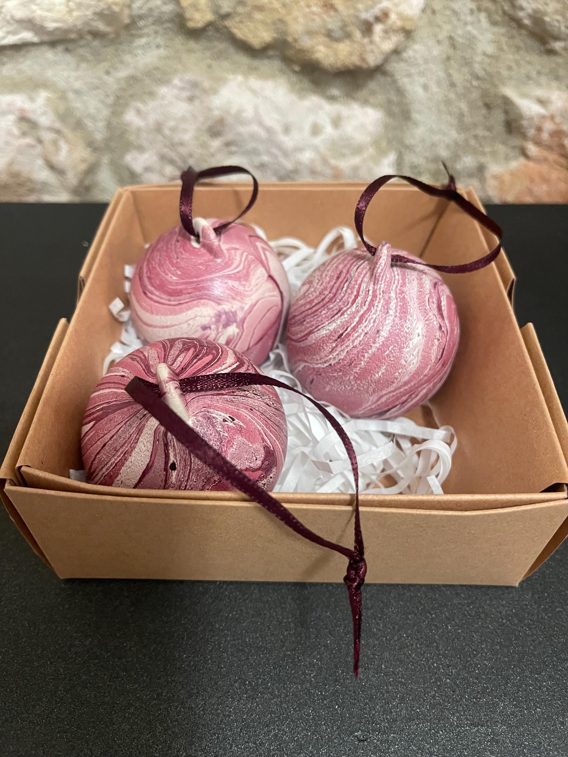 3 Hand Marbled Ceramic Christmas Baubles - Set of 3 - Winter Berry