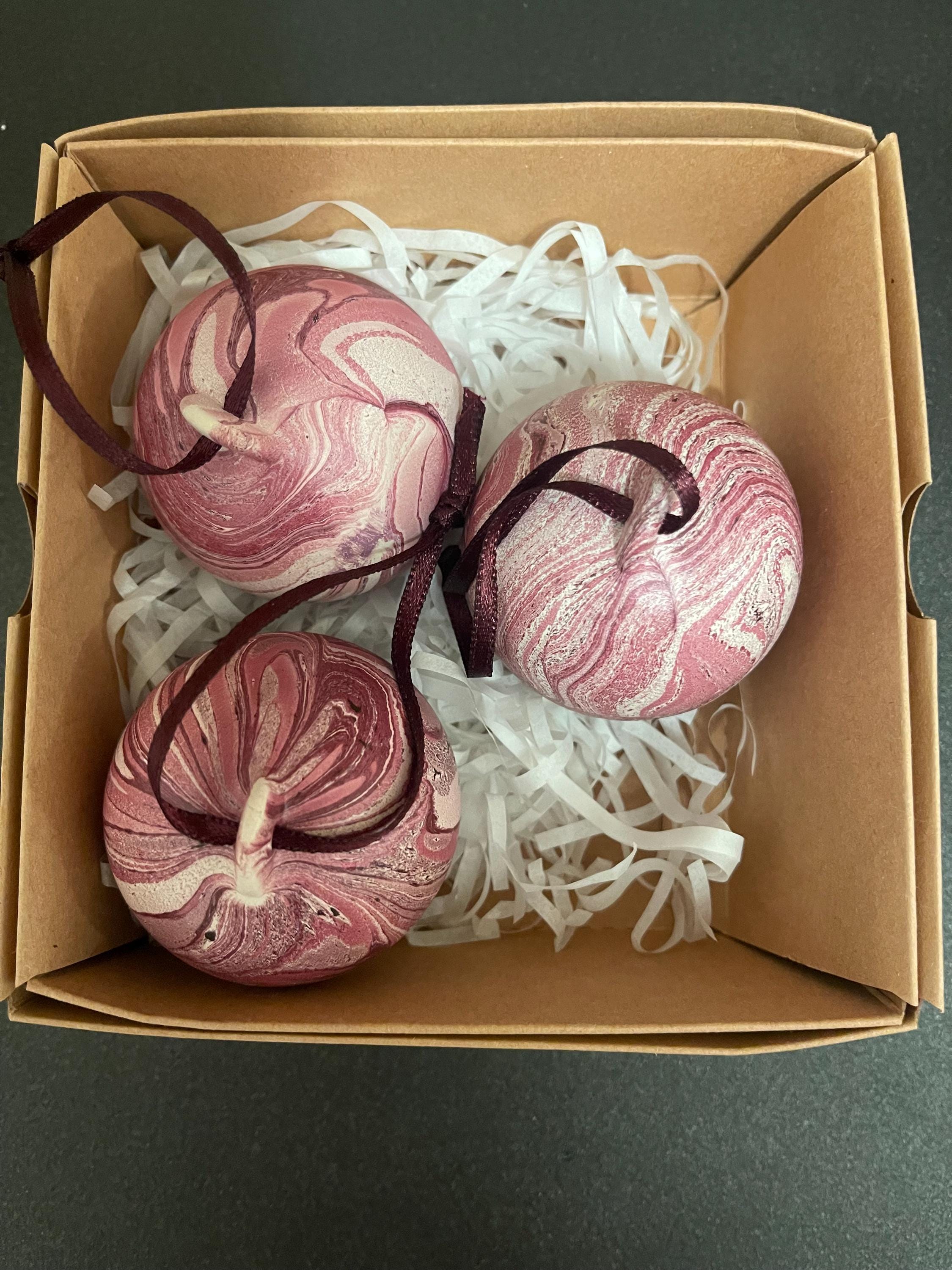 3 Hand Marbled Ceramic Christmas Baubles - Set of 3 - Winter Berry