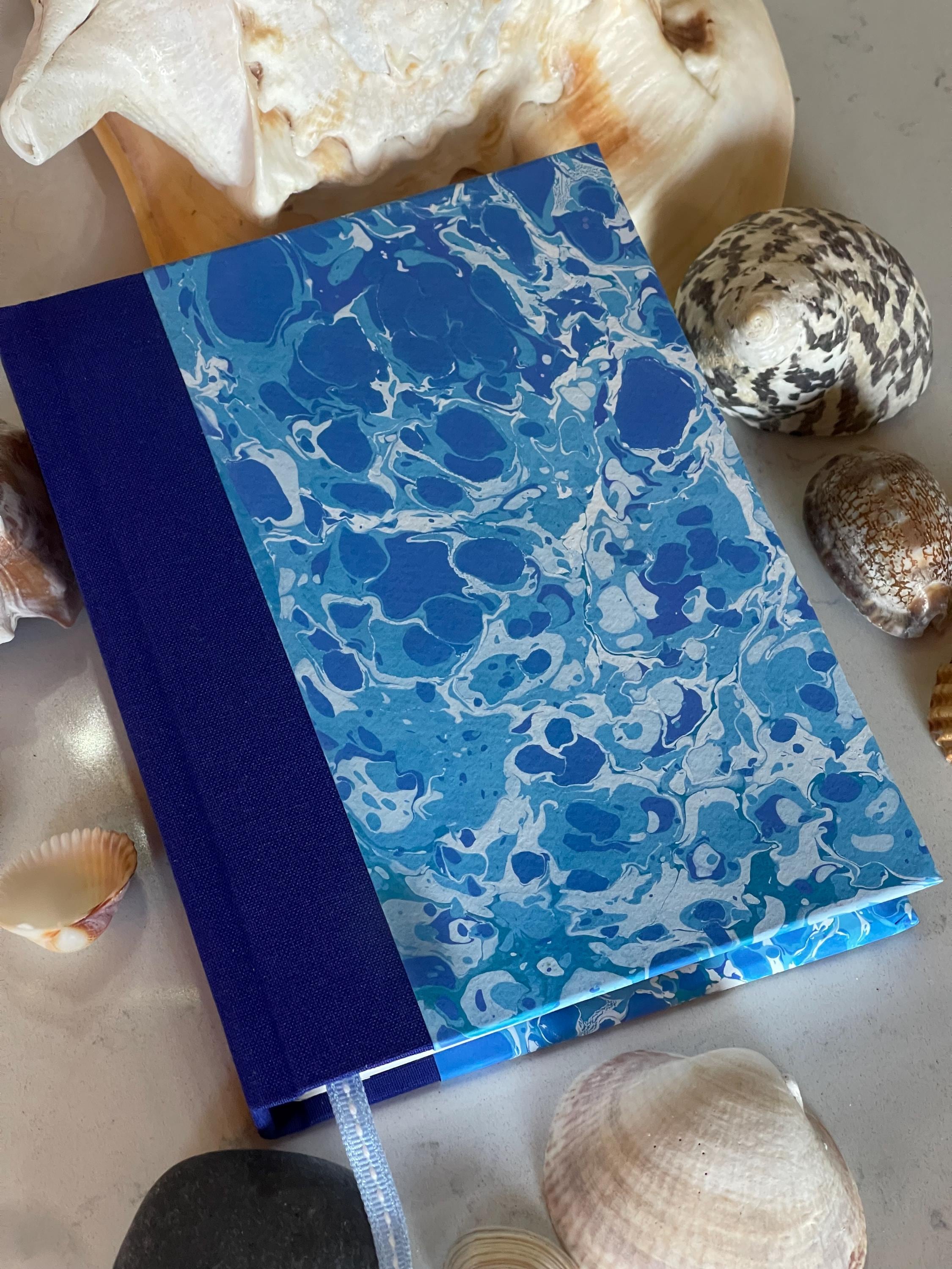 Marine inspired journal, swirling sea blues, Recycled Lined Pages