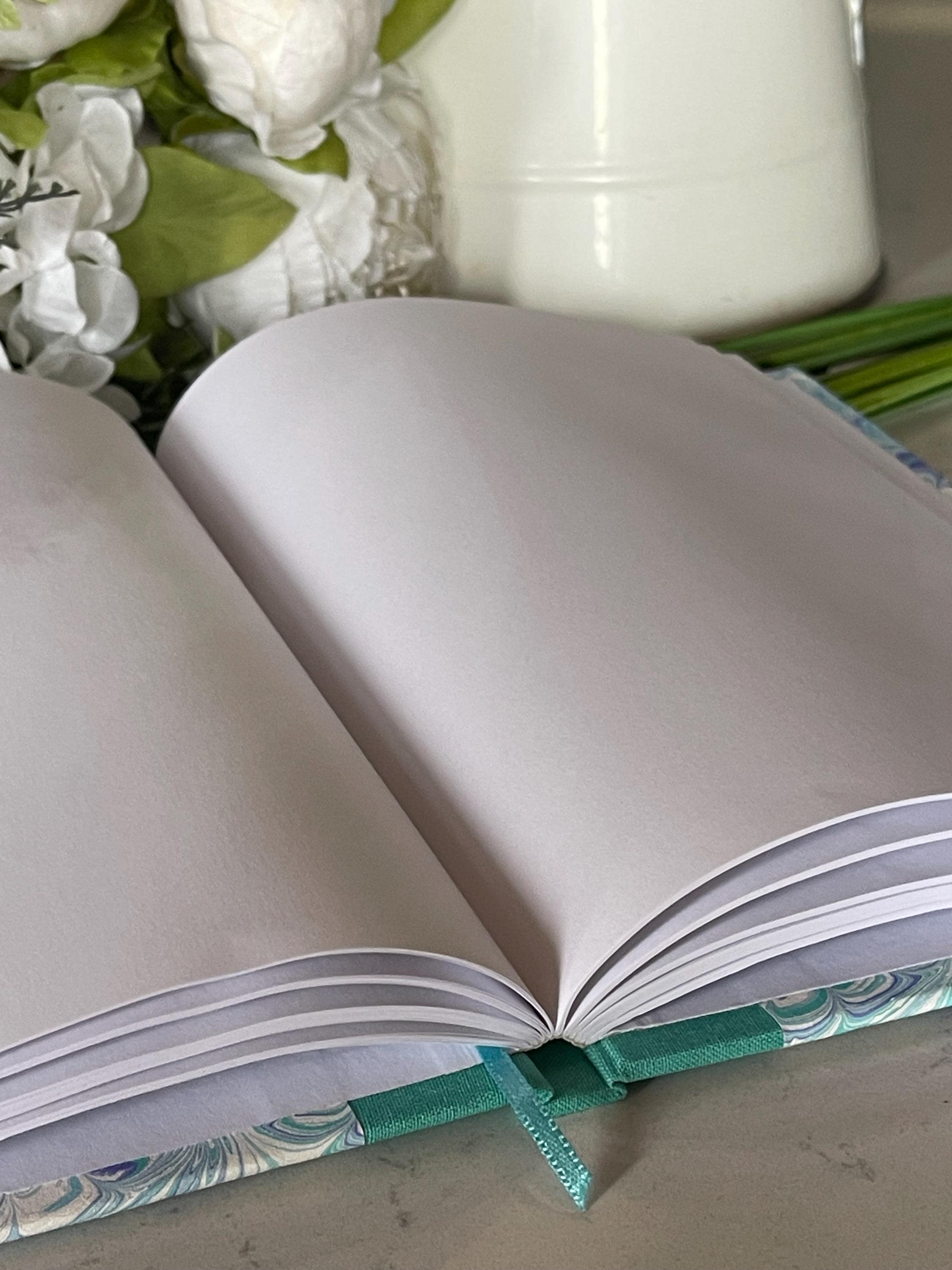 Handmade A5 Sketchbook /Journal, floral inspired hand marbled Hard Cover - 160 plain white pages