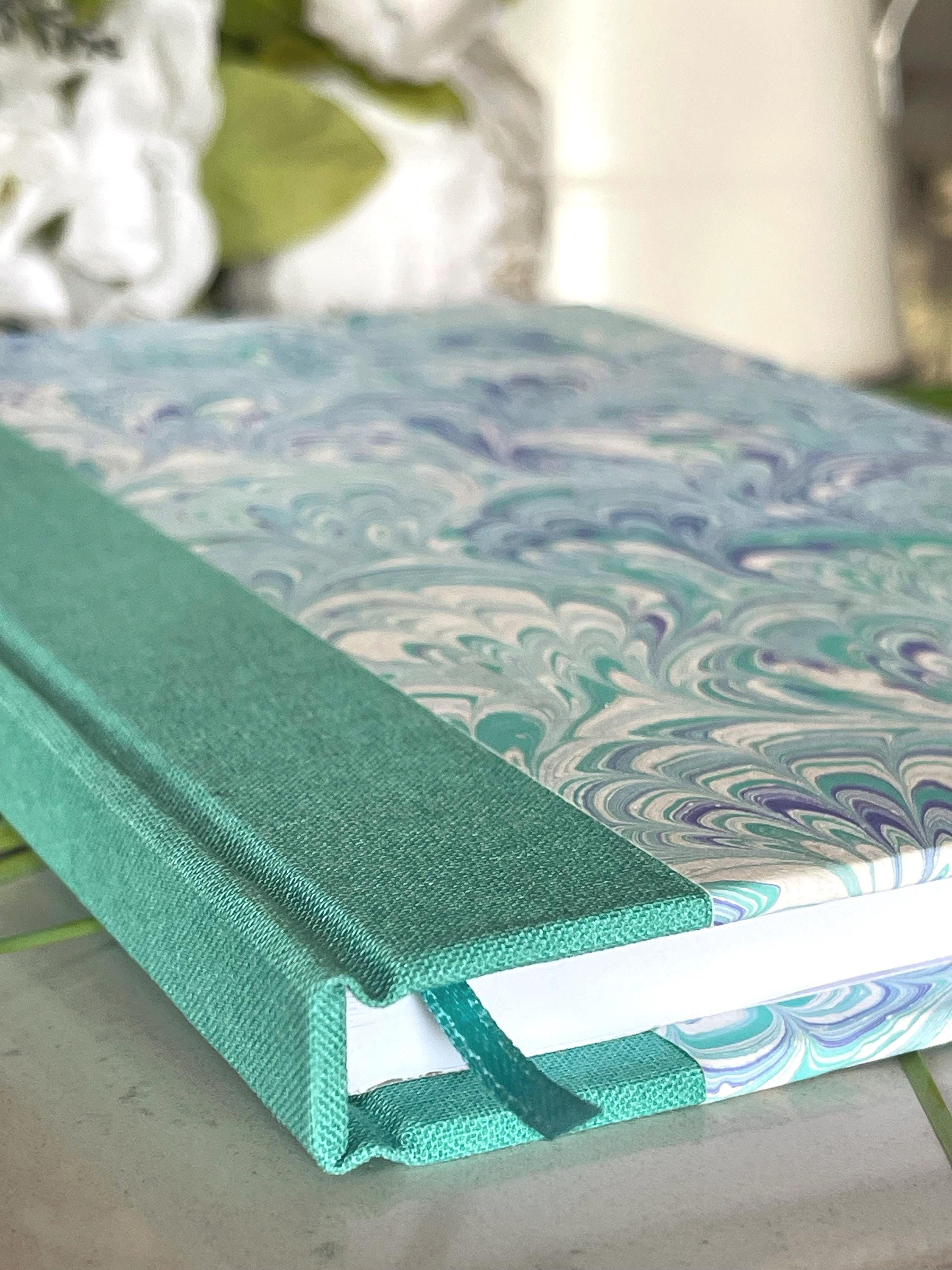 Handmade A5 Sketchbook /Journal, floral inspired hand marbled Hard Cover - 160 plain white pages