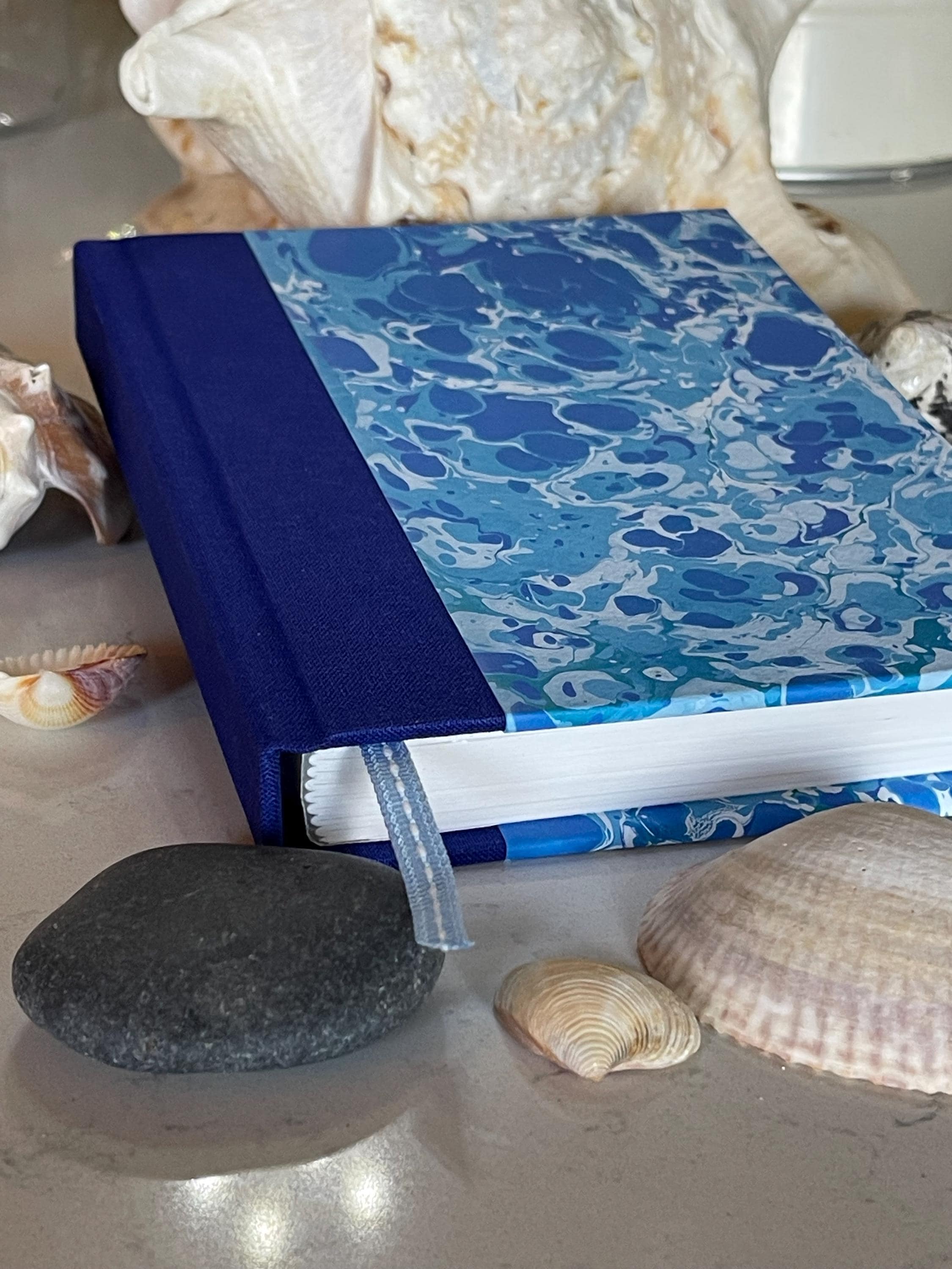 Marine inspired journal, swirling sea blues, Recycled Lined Pages