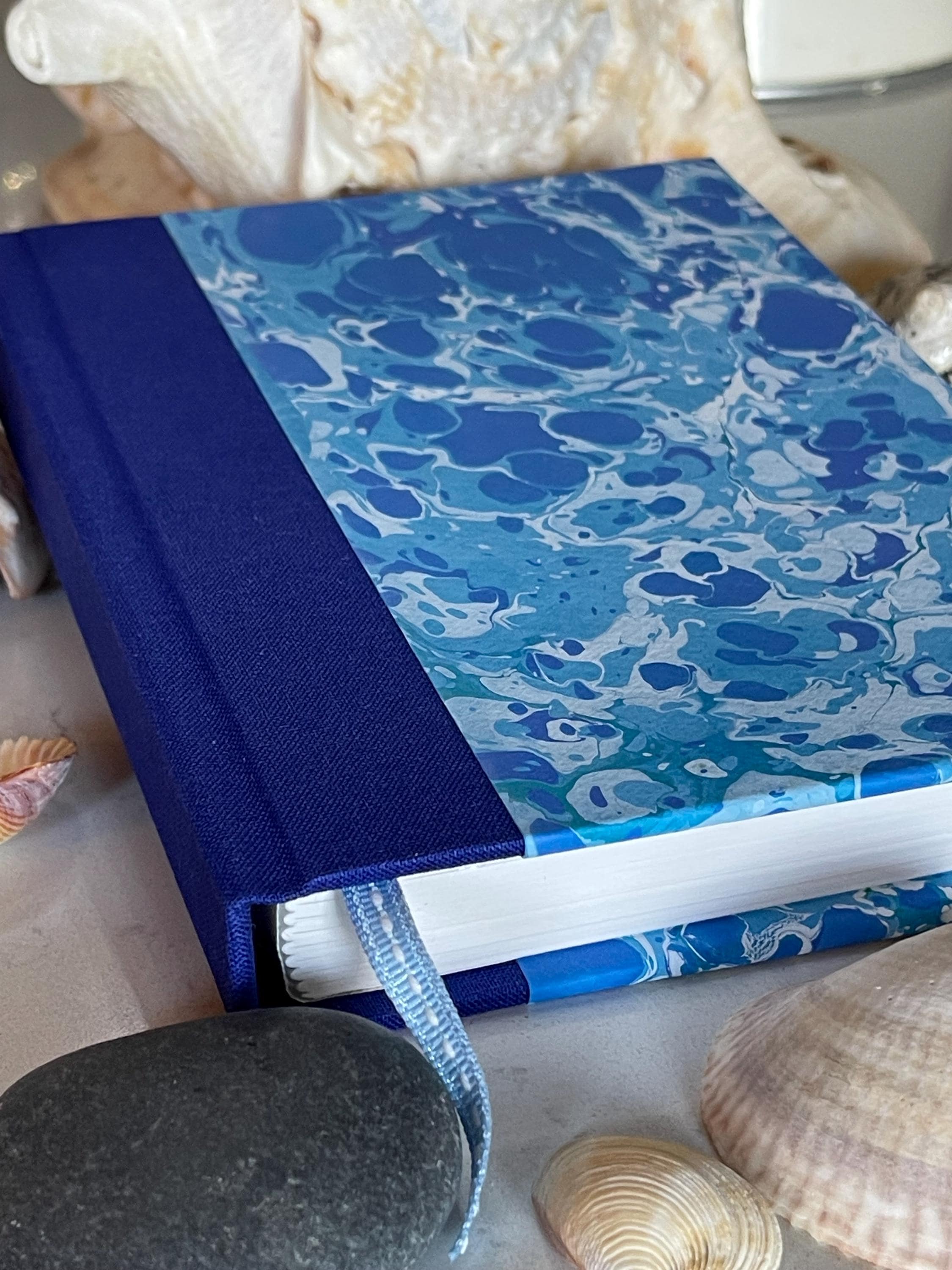 Marine inspired journal, swirling sea blues, Recycled Lined Pages