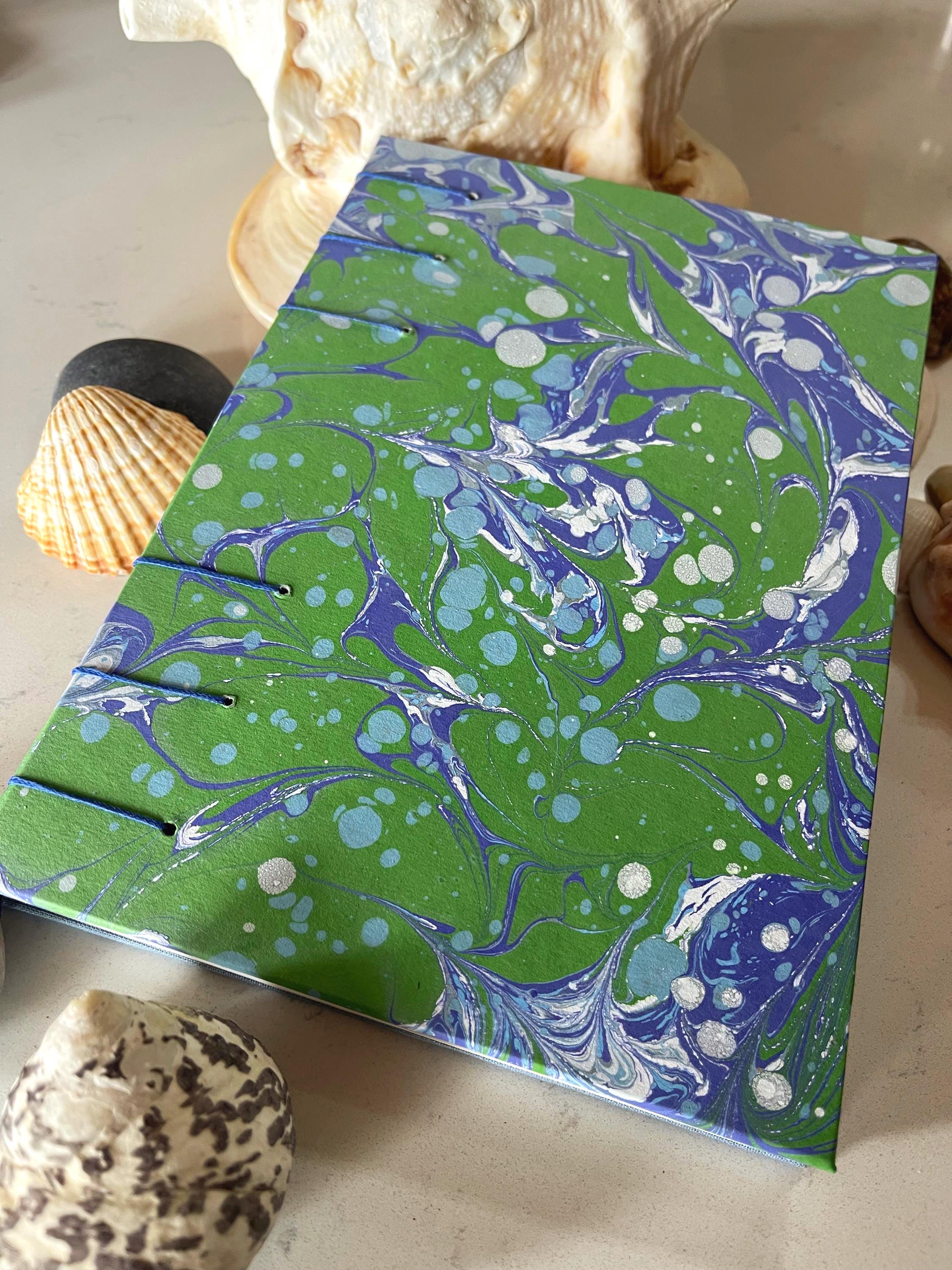 Hand-Marbled Coptic Bound Sketchbook – A5 Drawing Journal, Flat-Opening, 90gsm Canson Paper