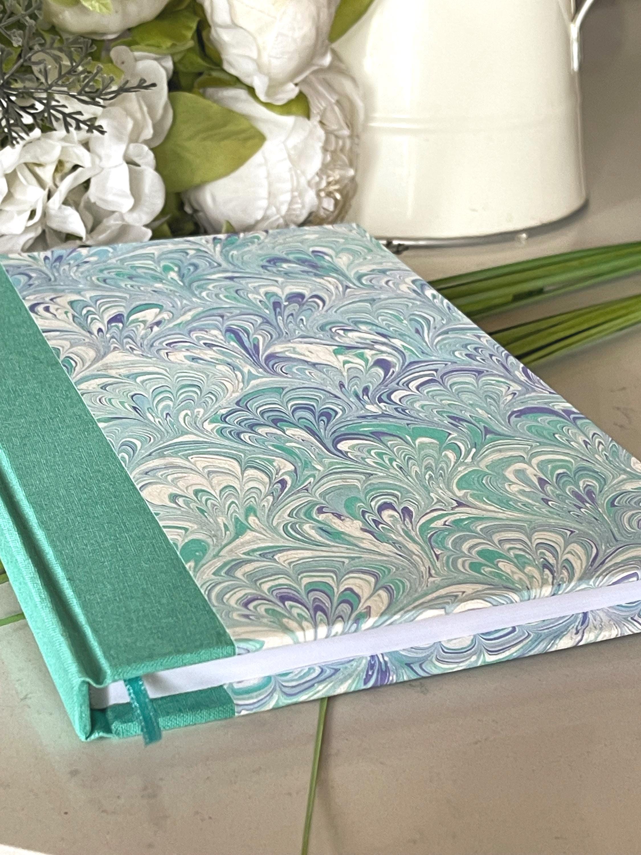 Handmade A5 Sketchbook /Journal, floral inspired hand marbled Hard Cover - 160 plain white pages