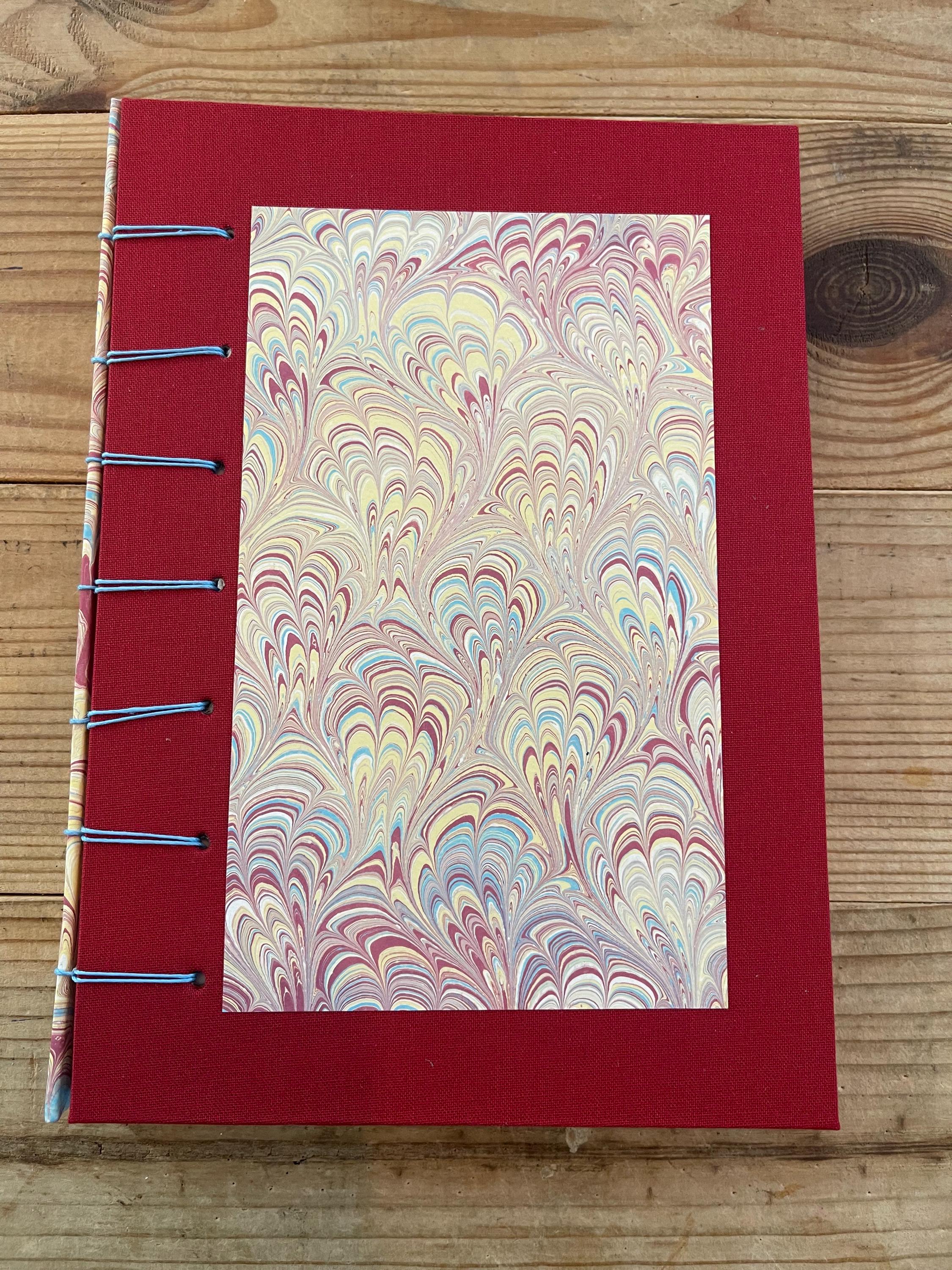 Handmade A5 Sketchbook | Secret Belgian Binding | Hand Marbled Bouquet Cover | Recycled Art Paper | Made in France