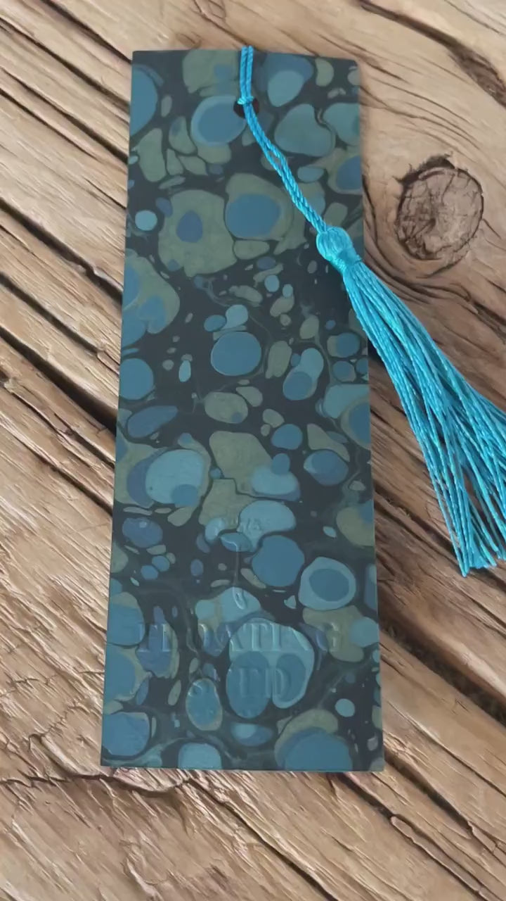 Bookmark, unique hand marbled with matching tassel, ideal small gift for any book lover