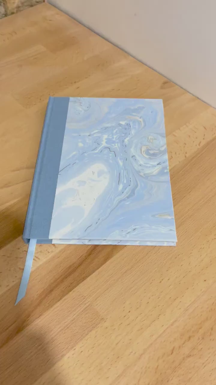 Marbled Notebook/Journal A5 Hard Cover, Hand Made, Blue, suminagashi technique  - lined pages
